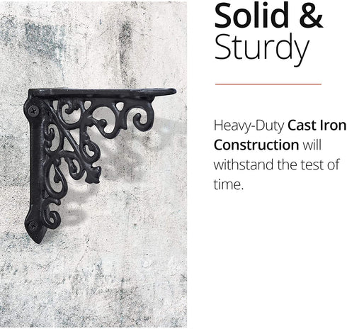 4 Pack Heavy Duty and Thick Cast Iron Victorian Shelf Bracket, Antique Black, Small 5x1x 5 inches, L-Shaped Shelf Bracket, DIY Projects, Hardware Included, JS-90-061 by North American Country Home