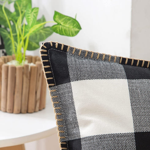 decorUhome Set of 2 Buffalo Plaid Check Throw Pillow Covers Farmhouse Decorative Fall Pillow Cases for Bed Couch Sofa, 12x20 Inch, Black and White