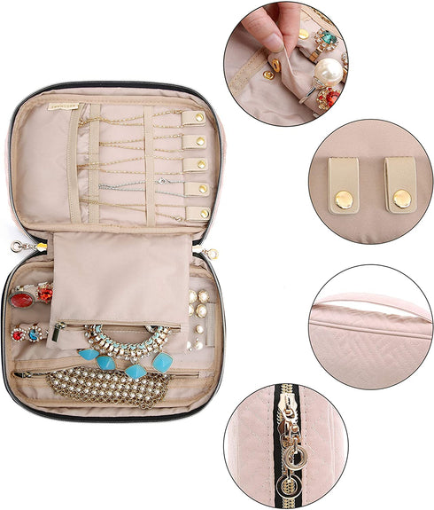BAGSMART Jewelry Organizer Case Travel Jewelry Storage Bag for Necklace, Earrings, Rings, Bracelet, Soft Pink