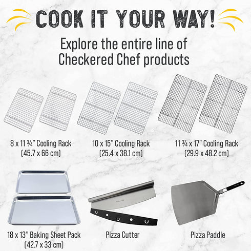 Checkered Chef Cooling Rack - Set of 2 Stainless Steel, Oven Safe Grid Wire Racks for Cooking & Baking - 11 ¾" x 17"
