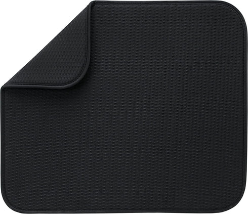 Envision Home Absorbent, Reversible Microfiber Dish Drying Mat for Kitchen, 16 Inch x 18 Inch, Black