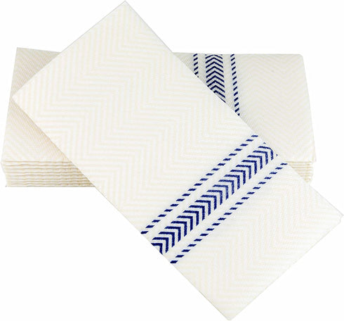 ClassicPoint Dinner Napkins - Blue Bistro Stripe - Decorative & Disposable - Soft, Absorbent & Durable (15.5"x15.5" - Pack of 50)