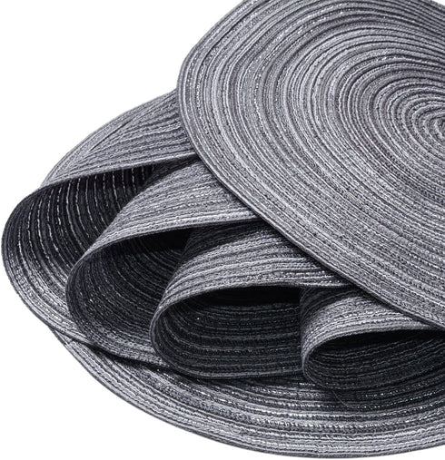Round Braided/Woven Placemats, Indoor/Outdoor Placemat/Charger, Kitchen Mat for Dinning Table Washable Set of 6 Dark Grey