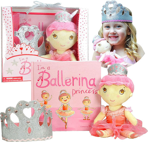 Tickle & Main, Ballerina Princess Gift Set- Includes Book, Ballerina Doll Toy, and Tiara Crown for Little Girls. Great for Birthday, Ballet Recital, Christmas, and Toddler Role Play