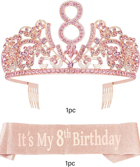 8th Birthday,8th Birthday Decorations for Girls,8 Birthday Crown,8th Birthday Sash,8 Tiara,8th Birthday Crown for Girls,8 Year Old Tiara,8th Birthday Tiara for Girls,Birthday Girl for 8 Year Old