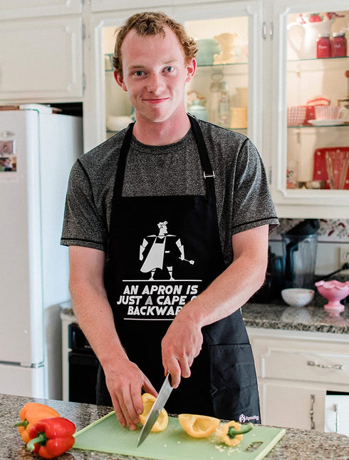 ApronMen, Just A Cape Apron, Professionally Printed Funny BBQ Grilling Aprons for Men - Adjustable One Size Fits All