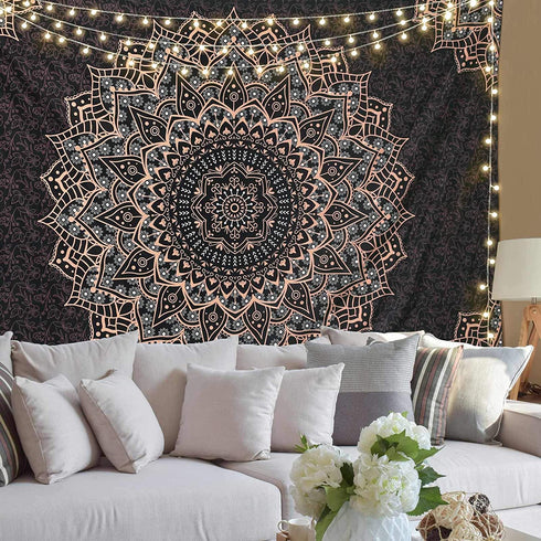 Black Golden Mandala Tapestry Wall Hanging Psychedelic Wall Tapestry Aesthetic Indian Hippie Wall Decor Bohemian Wall Art Boho Home Decoration for Bedroom,Living Room,Dorm