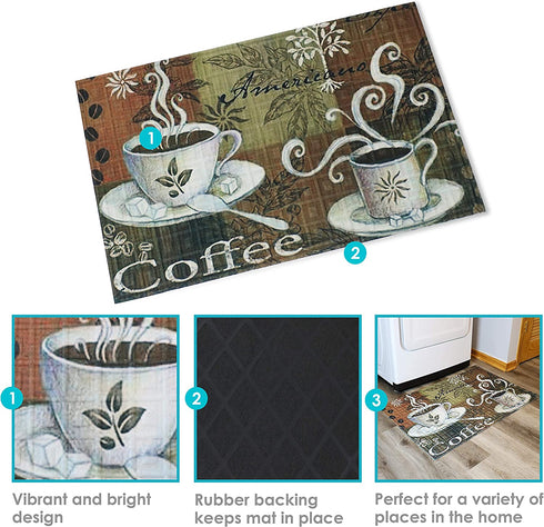 Sunnydaze Kitchen Floor Mat - 23 Inches L x 35 Inches W - Decorative Indoor Rubber and Polyester Mat - Ideal for Kitchen Laundry Room Office or Entryway - Coffee