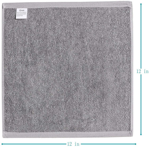 Qioo Washcloths Set 12 Pack,12"x12" Bamboo Baby Washcloths,Wash Cloths for Bathroom-Hotel-Spa-Kitchen Multi-Purpose Fingertip Towels & Face Cloths ?Grey?
