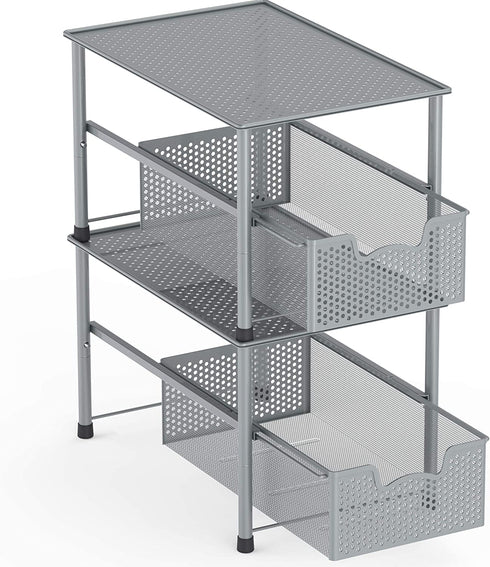 SimpleHouseware Stackable Under Sink Cabinet Sliding Basket Organizer Drawer, Silver