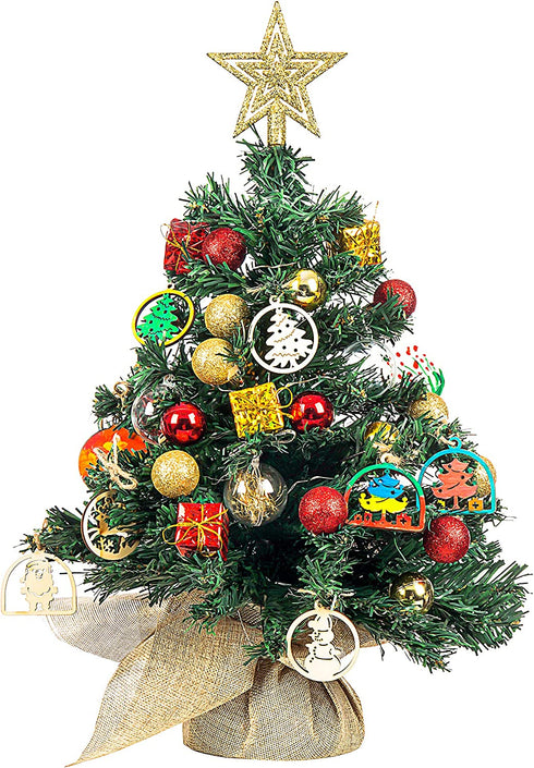SY CRAFT 20/50CM Mini Christmas Tree Light Tabletop Artificial Christmas Tree, 50 LED String Lights, 34 pcs Christmas Tree Ornaments for Christmas Table Top Desk Decor Home Indoor Decoration