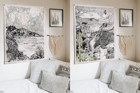 Landscape Tapestries - Aesthetic Bohemian Wall Hanging Tapestry for Bed Room Home Decor, Pack of 2, Beige