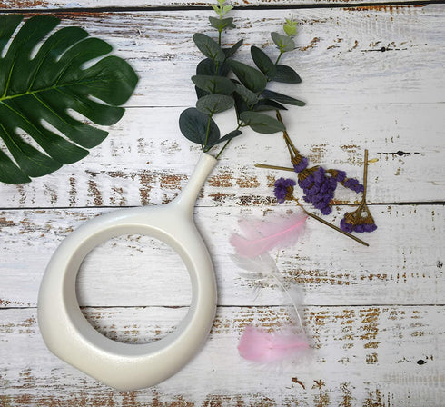 Samawi Modern Ceramic Vase for Decor Ceramic Vase Circle Donut Oval Vase Tall White Vase Hollow Vase Decorative vase for Table Kitchen Home