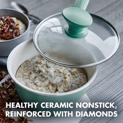 GreenPan Rio Healthy Ceramic Nonstick 1QT Saucepan Pot with Lid, PFAS-Free, Dishwasher Safe, Turquoise