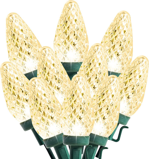 50 LED C9 Christmas String Lights, 33.14FT Fairy String Lights, Extendable Green Wire String Lights for Indoor and Outdoor, Holiday Christmas Tree Wedding Party Bedroom Decorations (Warm White)