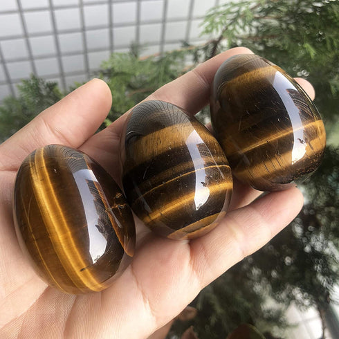favoramulet Polished Stone Egg for Easter Day, Palm/Pocket/Worry Enegry Healing Crystal Display Sphere Figurine Fengshui, Tiger's Eye Stone 1.8" x 1.3"