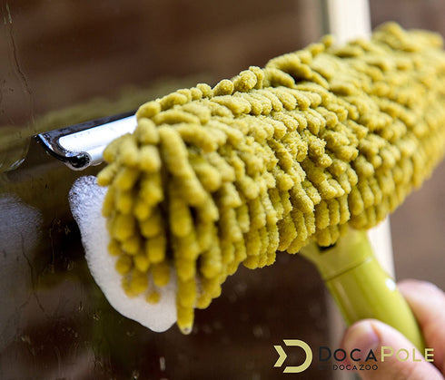 DocaPole Window Squeegee and Scrubber Combo Attachment, 3 Squeegee Blades Included, Compatible with Any DocaPole