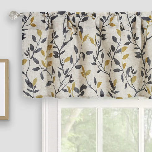 Inselnwald Tree Leaves Linen Kitchen Valance, Small Window Curtain Valance for Bathroom Dining Room Living Room Bedroom Rod Pocket 54 by 18 Inches Mustard Yellow