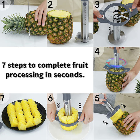 Newness Pineapple Corer and Slicer Tool, Durable Pineapple Core Remover with Upgraded Cutter & Reinforced Thicker Blade, Stainless Steel Kitchen Fruit Gadget for Diced Pineapple Rings, Grey Handle
