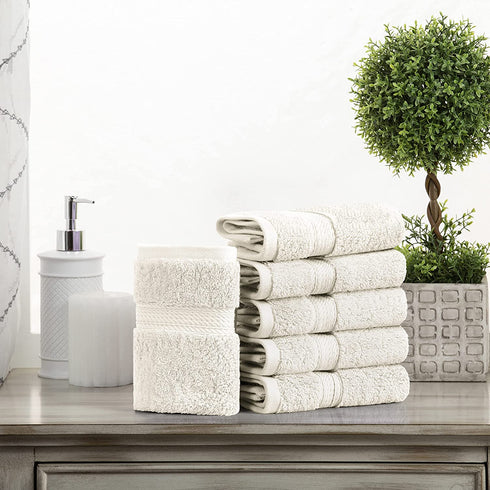 SUPERIOR Solid Egyptian Cotton 6-Piece Face Towel Set, Cream, 900GSM FACE CR
