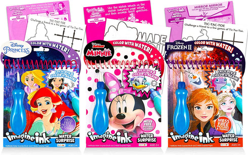 Disney Minnie Mouse Paint with Water for Kids Toddlers Bundle Set ~ 3 Mess-Free Paint Books with Water Surprise Brushes (Featuring Minnie Mouse, Disney Frozen, and Disney Princess)
