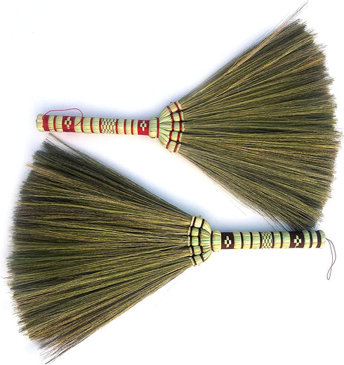 Natural Grass Asian Duster Whisk Broom 16 inch Tall Dustpan Brush Wooden Handmade Thai Bamboo Handle Sweeper for Dusting,Length 16inch x Wide 12inch