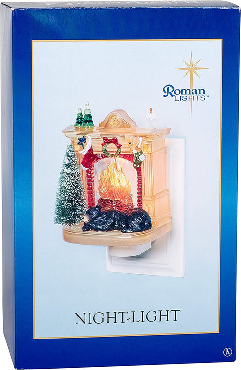 Sleeping Winter Bear by Fireplace 6 x 4 Inch Plastic Swivel Base Wall Plug In Night Light