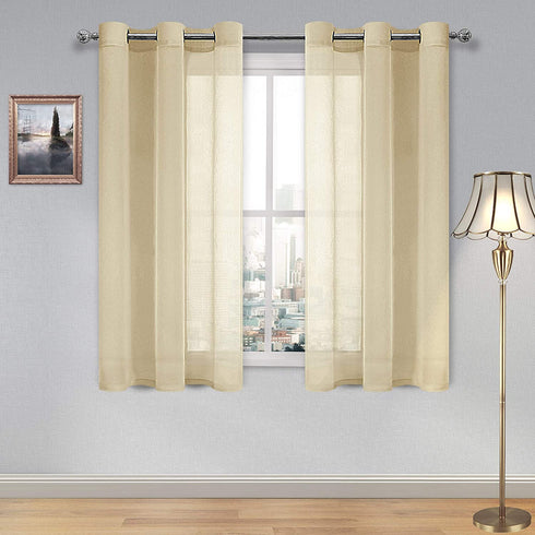 DWCN Beige Sheer Curtains for Living Room Bedroom - Faux Linen Look Voile Drapes Grommet Top Window Curtain Panel 46 x 54 Inch Length, Set of 2 Panels