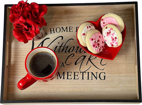 A Rated Trading Bamboo Serving Tray Set - 2 Pieces - Coffee Table Tray - Ottoman Tray - A Home Party Without Cake is just a Meeting Breakfast in Bed