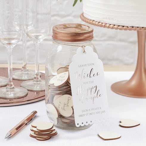 Ginger Ray Wishing Jar & Wooden Hearts Alternative Wedding Guest Book - Beautiful Botanics