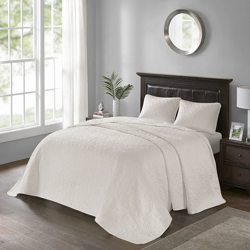 Madison Park Quebec Twin Size Quilt Bedding Set - Ivory , Damask 2 Piece Bedding Quilt Coverlets Ultra Soft Microfiber Bed Quilts Quilted Coverlet