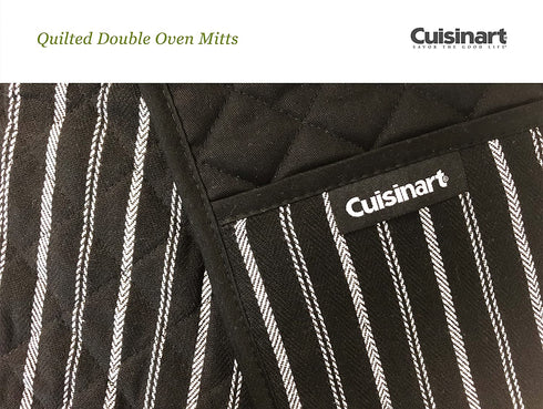 Cuisinart Quilted Double Oven Mitt, Twill Stripe, 7.5 x 35 inches - Heat Resistant Oven Gloves to Protect Hands and Arms - Great Set for Cooking, Baking, and Handling Hot Pots and Pans- Jet Black