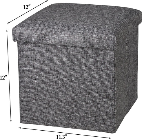 NISUNS OT01 Linen Folding Storage Ottoman Cube Footrest Seat, 12 X 12 X 12 Inches (Linen Gray)