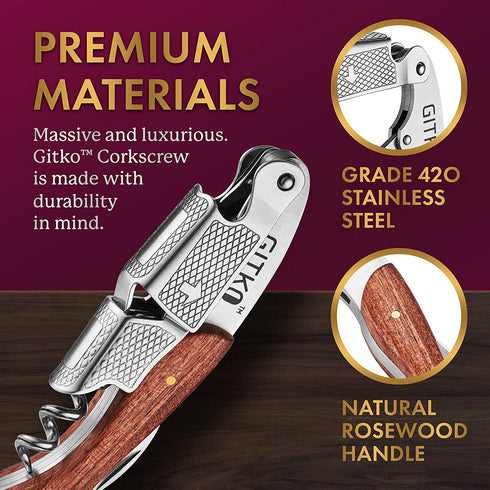 Wine Opener & Waiters Corkscrew-With a Comfortable Rosewood handle Wine And Beer Bottle Opener For Bartenders, Waiters, With A Wine Key Foil Cutter - With a Nice Pouch Included
