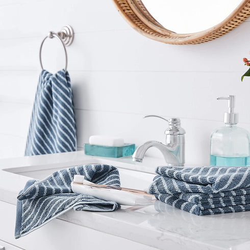 Amazon Basics Reversible Diagonal Stripe Jacquard Washcloths - 6-Pack, Clear Skies / True Blue