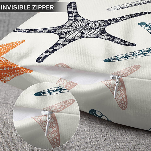 Emvency Set of 2 Throw Pillow Covers Beach Ocean Coastal Orange Black and Blue Starfish Decorative Pillow Cases Home Decor Standard Square 18x18 Inches Summer White Pillowcases