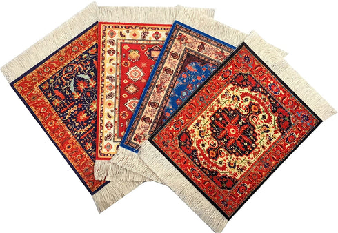 Wovenrugs Set of 4 Rug Table Coasters – Persian Design Fabric Carpet Drink Mats (Mix-4-5-7-8)