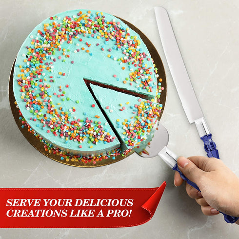 Homi Styles Cake Knife and Server - Wedding Cake Knife Set - Serving Set for Receptions, Birthdays - Cake Cutting Set - Match the Color to Your Event Theme - Cake Knife and Cutter (Blue)