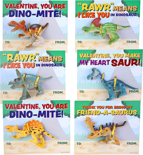 JOYIN 28-Count Valentines Day Gifts Cards, Valentine's Greeting Cards for Kids with Dinosaur Toys Valentine Classroom Exchange Party Favor Toy