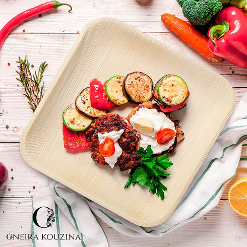 ONEIRA KOUZINA Premium Palm Leaf Plates - 20 large, 10 inch square party pack - Biodegradable Compostable Eco-Friendly Disposable Sturdy. Better than bamboo plates, paper or plastic plates