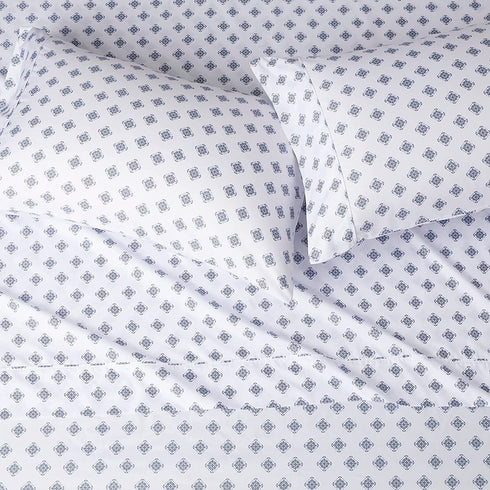 Amazon Basics Lightweight Super Soft Easy Care Microfiber Bed Sheet Set with 14? Deep Pockets - King, Blue Gray Medallion