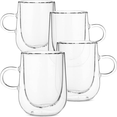 BTaT- Double Wall Glass Barrel Shape, 4 Pack, 5 oz (150 ml), Espresso Cups, Clear Espresso Cups, Glass Coffee Mugs, Clear Coffee Mug, Double Wall Glass Coffee Mugs, Latte Cup, Cappuccino Cup