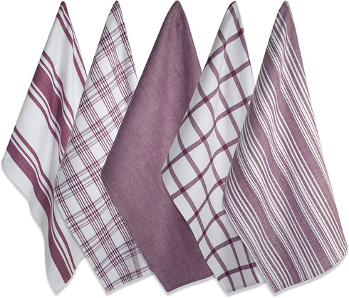 DII Assorted Woven, Kitchen Dishtowel Set, 18x28, Wine, 5 Piece