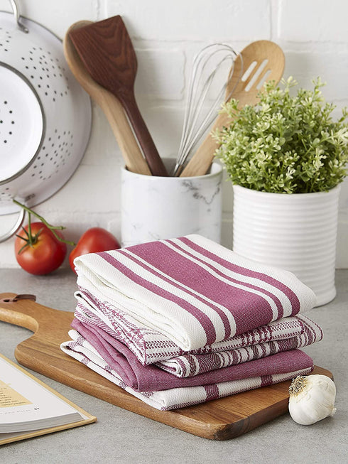 DII Assorted Woven, Kitchen Dishtowel Set, 18x28, Wine, 5 Piece