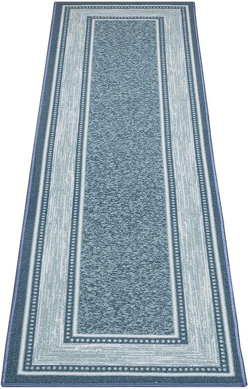 Ottomanson Ottohome Collection Contemporary Bordered Design Rubberback Runner Rug, 1'10" x 7', Blue