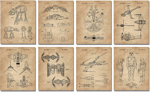 Star Vessels Gifts Under 20 - Set of 8 Wall Art Prints (8x10) for Men Boys Women Bathroom Bedroom Room Decor Movie Sci Fi Wars Comic-Con Man Cave Garage Retro Reinterpreted Studio Student Decorations