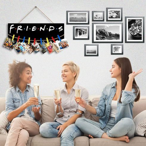 deco delish Friends Photo Clip - Friends Theme Frame Photo Holder - Picture Collage Photo Hanging Display - Wood Card Holder Display Friends TV Show Wall Decor Multi Pictures Organizer