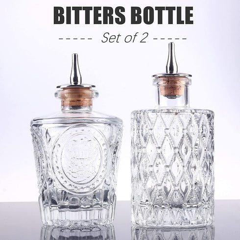 Bitters Bottle Set of 2 Cocktail Glass Bitters Bottle for Cocktail with Metal Dasher Top, SET002 (Set of 2)