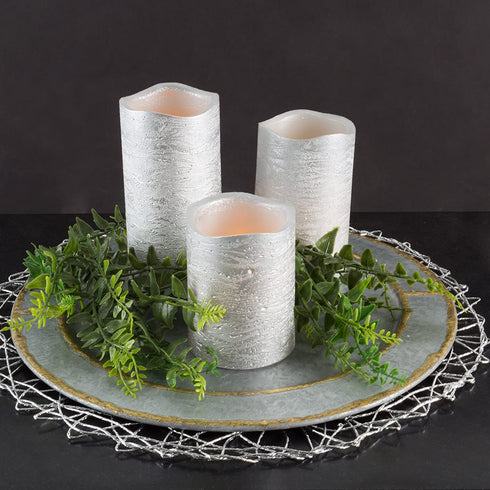 Lavish Home 80-FC1003 Flameless LED Powered Pillar Candles with Remote (Set of 3), Silver Metallic