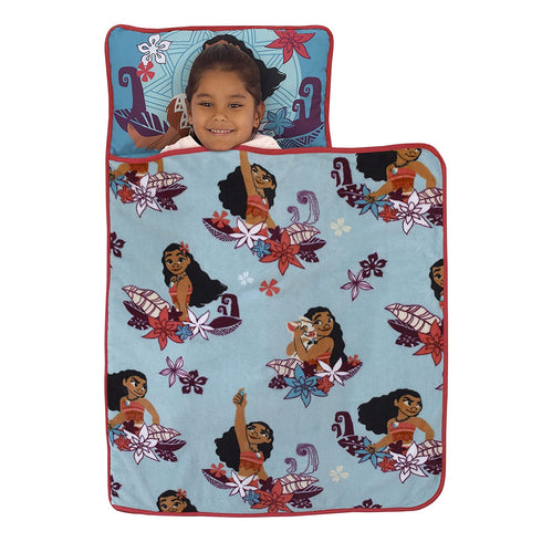 Disney Moana Feel The Waves Aqua, Coral & Violet with Pua Pig & Tropical Flowers Toddler Nap Mat, Aqua, Orange, Purple, White